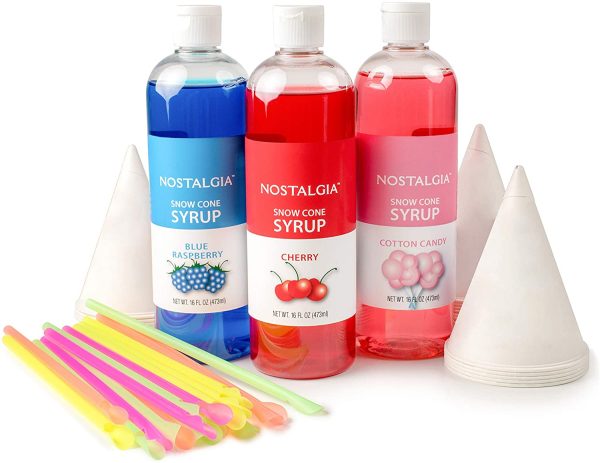 Nostalgia SCK3 Premium Syrup Party Kit Snow Cones, 20 Spoons Straws, Blue Raspberry, Cherry, Cotton Candy, Multi (3 flavors) EC1408 Sale - Image 2