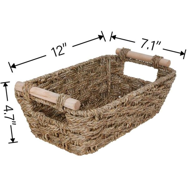 Hand-Woven Small Storage Baskets With Wooden Handles, Seagrass Wicker Baskets For Organizing, Trapezoid Decorative Baskets, 12  X 7.1  X 4.7 , Set Of 2 CG75 Cheap - Image 3